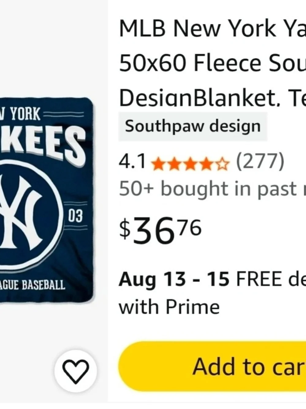 MLB New York Yankees Blue and White Fleece Throw